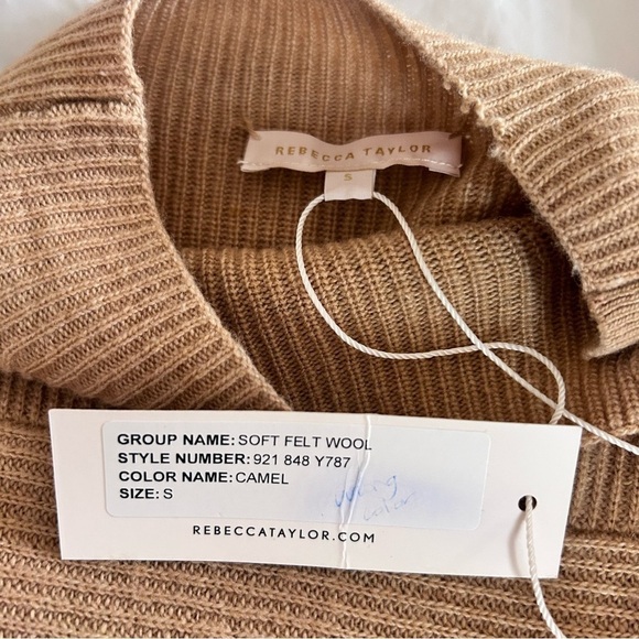 REBECCA TAYLOR Merino Wool Cashmere Mockneck Sweater Size S Camel NWT - Picture 10 of 11